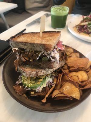 pulled jackfruit club sandwich  at Comoba in Lisbon