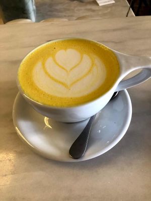 turmeric latte at Comoba in Lisbon
