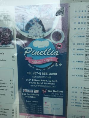 Menu  at Pinellia in South Bend