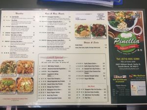 Menu  at Pinellia in South Bend