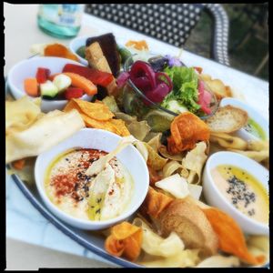 Mediteranian mezz platter / hummus etc.   at Sa Garrofa in Begur