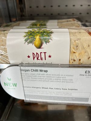 Vegan chilli wrap at Pret A Manger - Buckingham Palace in South West London