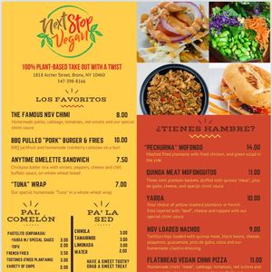 Saturday menu at Next Stop Vegan - Washington Heights in New York City