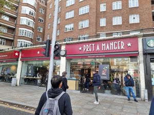 Front - across the tube station at Pret A Manger - South Kensington Tube in South West London