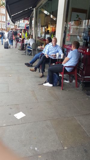 Seating outside at Pret A Manger - South Kensington Tube in South West London
