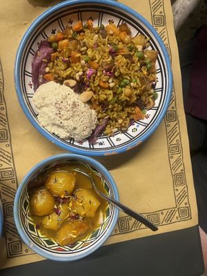 Magluba -Vegan. This was amazing - with a side of onions.   at Frary's in Venice