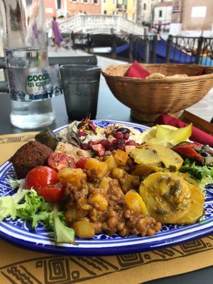 Vegan plate w/humus at Frary's in Venice