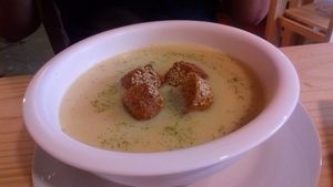 Crema de choclo at Namaste Coffee in Lima