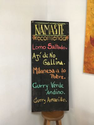 Menu at Namaste Coffee in Lima