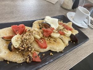 Pancakes! Amazing!  at Amour Patisserie Vegetale in Nice