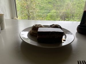 Three pastries we are in the afternoon. Opera, Exotic and Kinder  at Amour Patisserie Vegetale in Nice