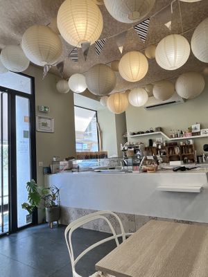 Counter and cake display   at Amour Patisserie Vegetale in Nice