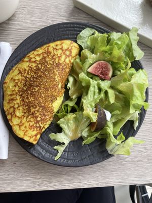 Omelette made with chickpea and rice flour and tofu! Greens were refreshing .  at Amour Patisserie Vegetale in Nice