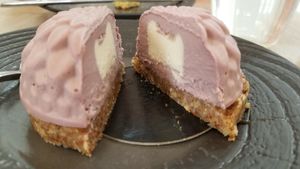 Coconut middle with cheesecake texture at Amour Patisserie Vegetale in Nice