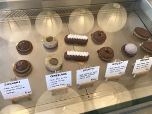 Selection of beautiful pastries  at Amour Patisserie Vegetale in Nice