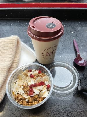 Banana and Mango Smoothie Bowl + Oat Cappuccino   at Pret A Manger - Praed St in West London