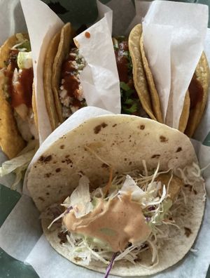 Fried avocado taco in front   at Tacotarian - Southwest LV in Las Vegas