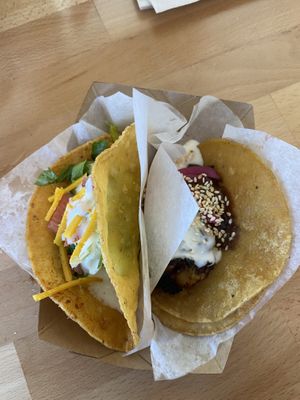 Dorado taco and plantains con mole taco  #Veganuary at Tacotarian - Southwest LV in Las Vegas