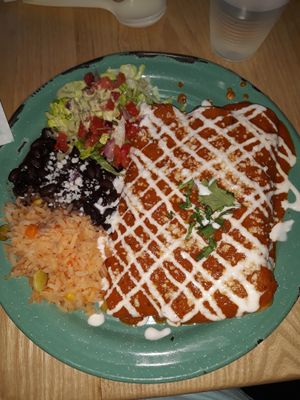3 Enchilada with Spanish Rice & Black Beans at Tacotarian - Southwest LV in Las Vegas