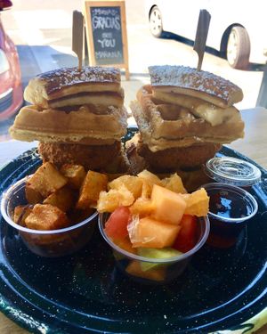 Chicken & Waffles with Breakfast Potatoes and Fruit  at Tacotarian - Southwest LV in Las Vegas