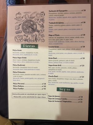 Menu  at Green Falafel in Cusco