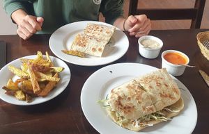 Durum and pita! And they come with hummus and tomatoe sauce at Green Falafel in Cusco
