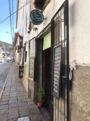 outside  at Green Falafel in Cusco