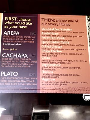 Menu.  at Pica Pica Arepa Kitchen in San Francisco
