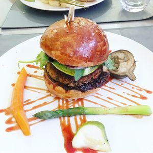 Vegan burger  at L'Altru Versu in Corsica