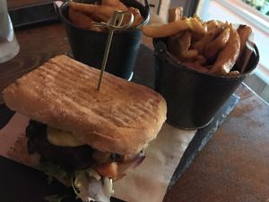 Vegan burger  at Why Not? Cafe Bar in Worsley