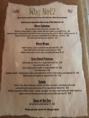 Menu  at Why Not? Cafe Bar in Worsley