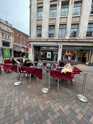 Exterior with outside seating at Pret A Manger - High St in Nottingham