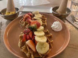 Vegan waffles and ice cream  at Napoli Artisan Gelato  in Lima