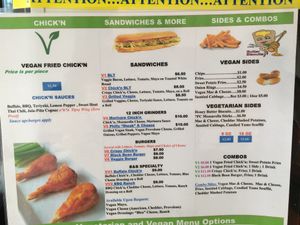 vegan menu at B & B Wings & Things in Middletown