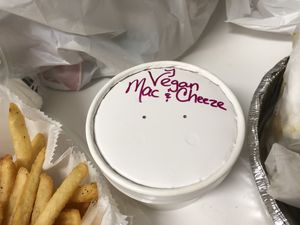 Fries and vegan mac! at B & B Wings & Things in Middletown