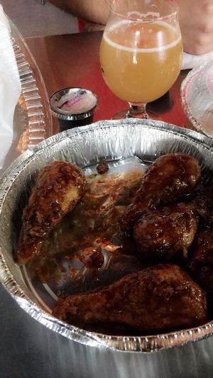 Teriyaki wings and vegan ranch. Picture taken at a brewery at B & B Wings & Things in Middletown