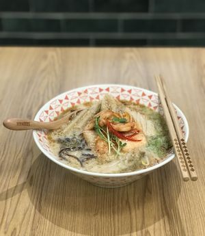 Kimchi, my favorite flavor, so rich the soup! It's vegan.  at Syuan Noodles and Coffee 小有名堂 - Xiǎo Yǒu Míng Táng in Chiayi