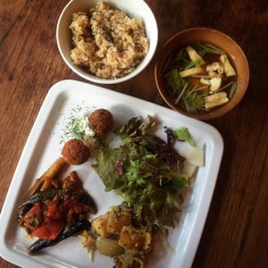 lunch set with three deli  at Nagi Shokudo in Kamakura