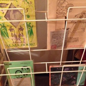 zines on sale in tiny shop section at Nagi Shokudo in Kamakura