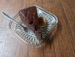 Chocolate cake with a cookie. at Nagi Shokudo in Kamakura