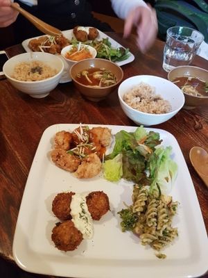 lunch set. choose 3 of multiple options  at Nagi Shokudo in Kamakura