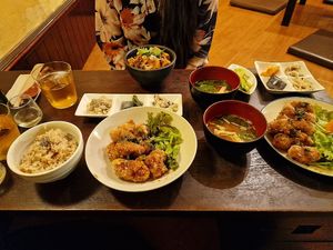 The fried soy meat plate at Nagi Shokudo in Kamakura