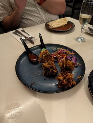 Pakoras with Mint and Plum Sauces at Hanuman in Darwin