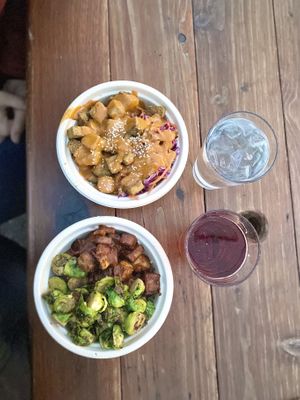 BBQ Brussels Bowl + Miso Tofu Bowl at The Bye and Bye in Portland