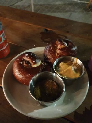Pretzel bites with cashew cheese and mustard at The Bye and Bye in Portland