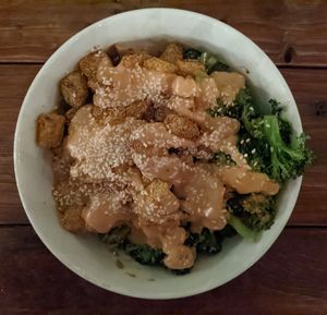 peanut broccoli bowl at The Bye and Bye in Portland