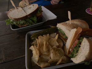 Italian sandwich in foreground, Weeping Tiger in background at The Bye and Bye in Portland