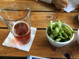 garlic edamame and a brew at The Bye and Bye in Portland
