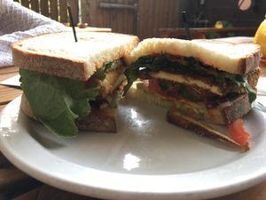 weeping tiger sando at The Bye and Bye in Portland