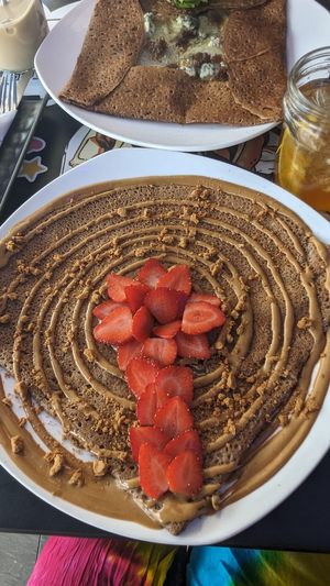 Vegan salty crepe base with biscoff and strawberries at My French Factory in Langkawi